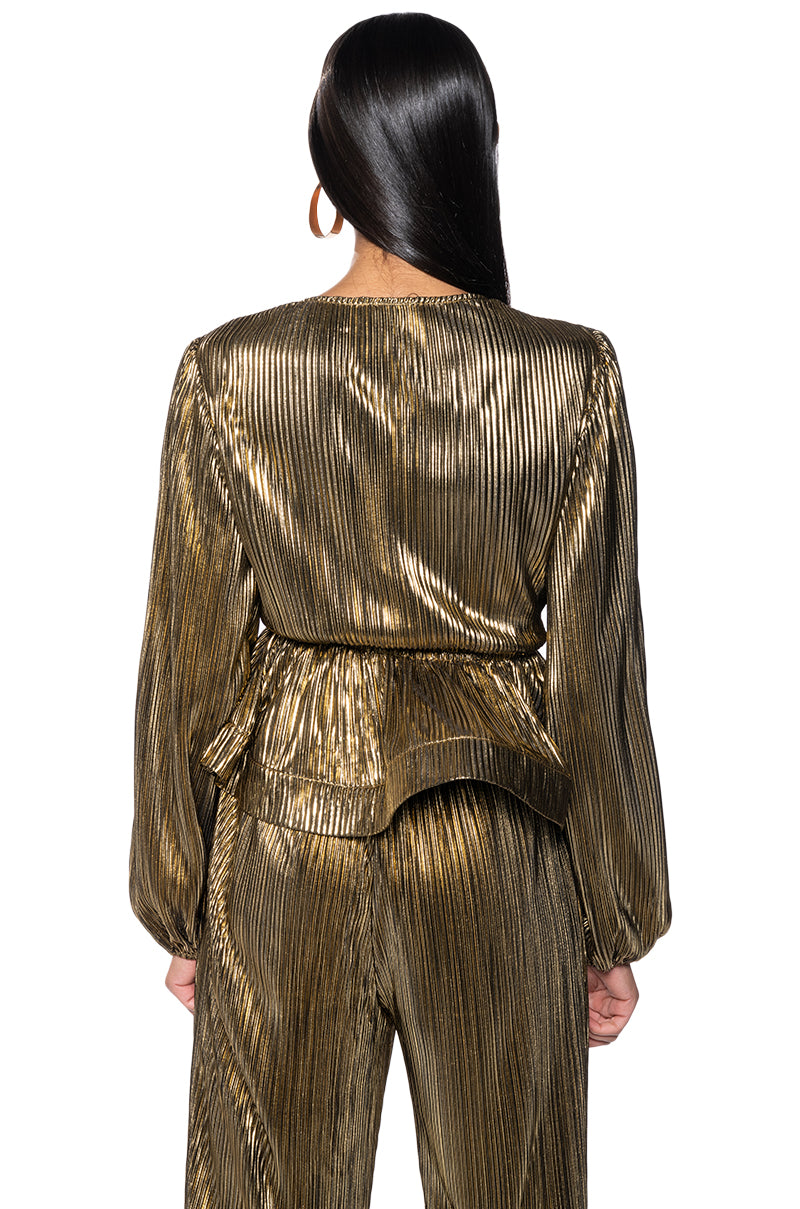 NOEL TIE PLEATED TIE FRONT METALLIC BLOUSE