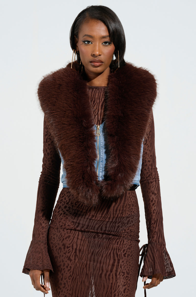 ALICIA FUR TRIM DENIM VEST