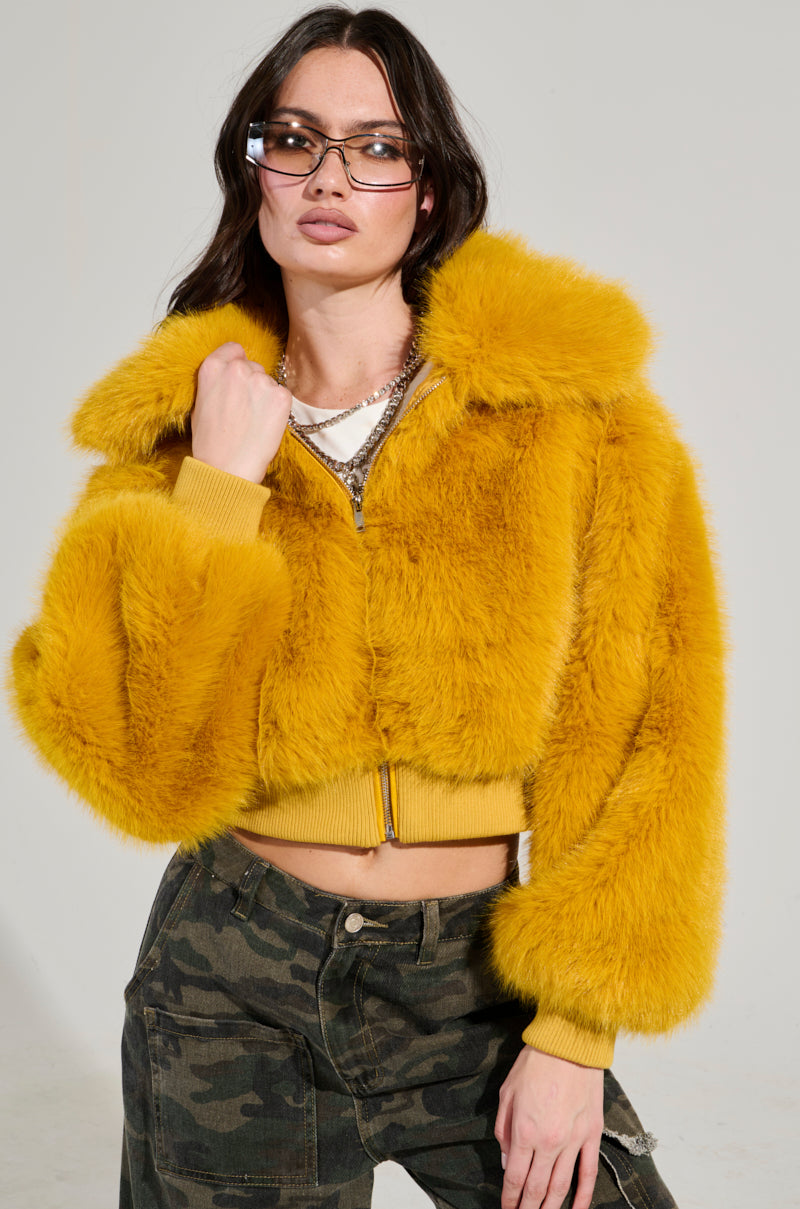 DREW FAUX FUR BOMBER IN YELLOW