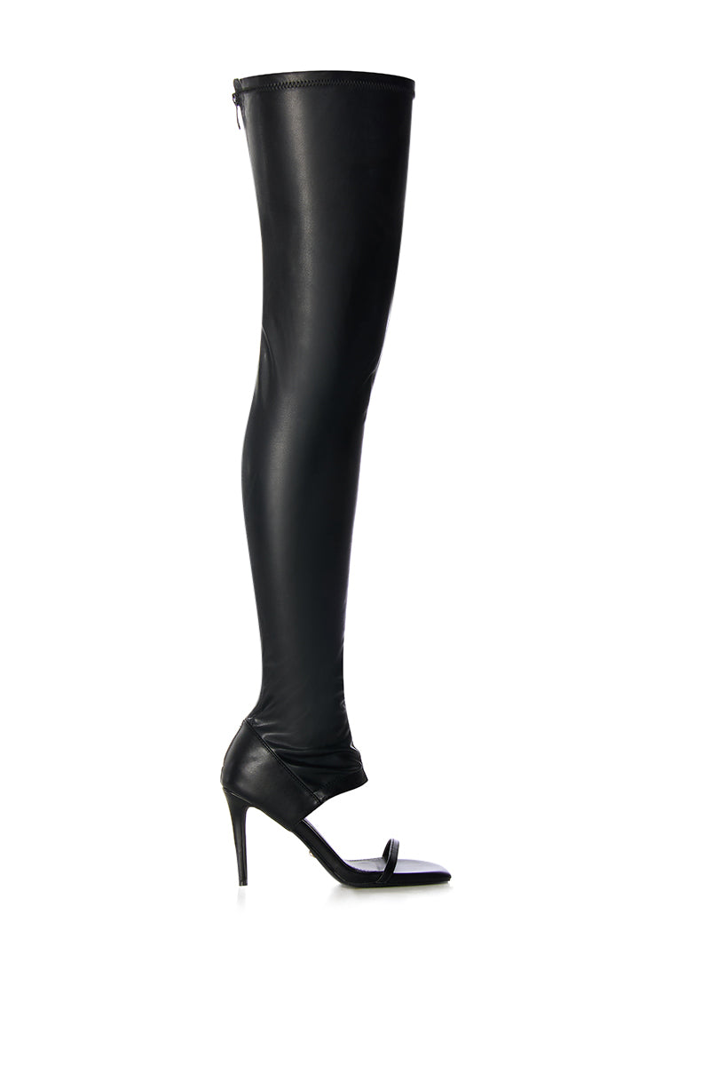 AZALEA WANG ALISHA OPEN TOE THIGH HIGH SANDAL BOOT IN BLACK