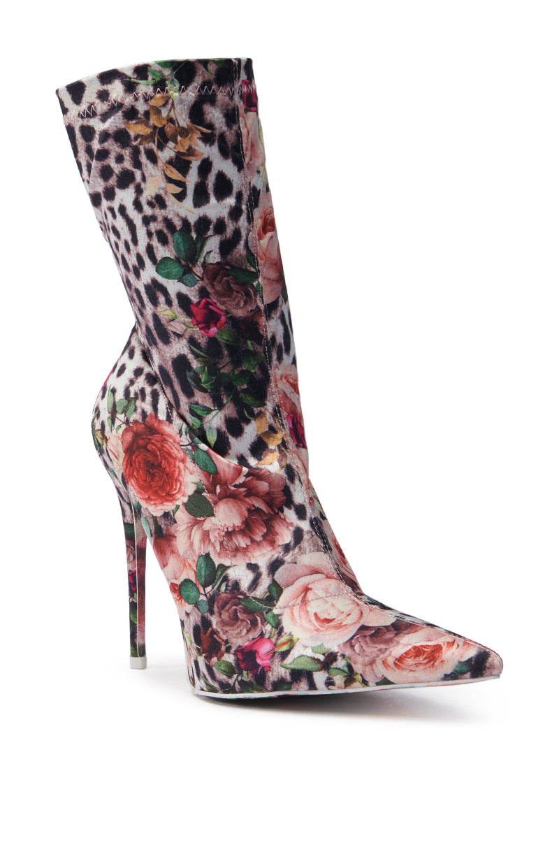 AZALEA WANG NARCISSUS MULTI FLORAL AND LEOPARD BOOTIE