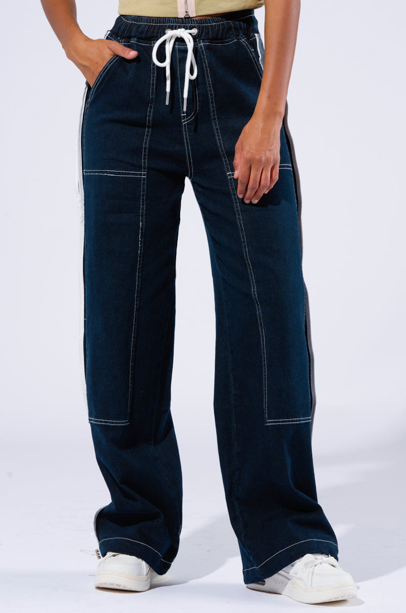 CRYSTAL DENIM STRIPED JOGGER PANT