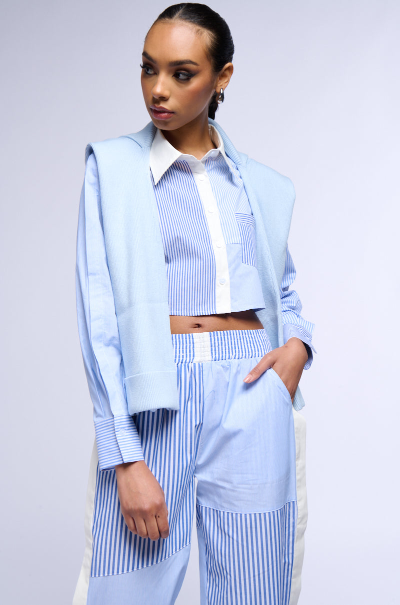 REESE MIXED STRIPE POPLIN BUTTON DOWN BLOUSE