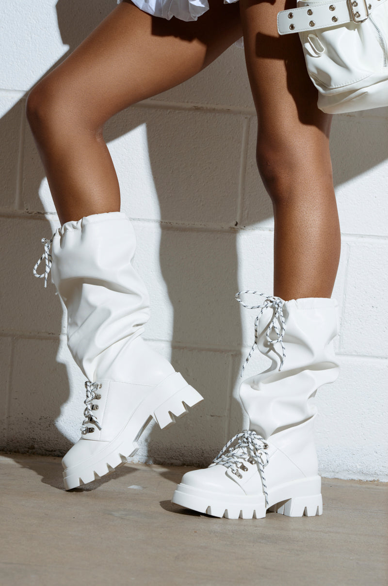 AZALEA WANG RAWNIE WHITE FAUX LEATHER CINCH BOOT