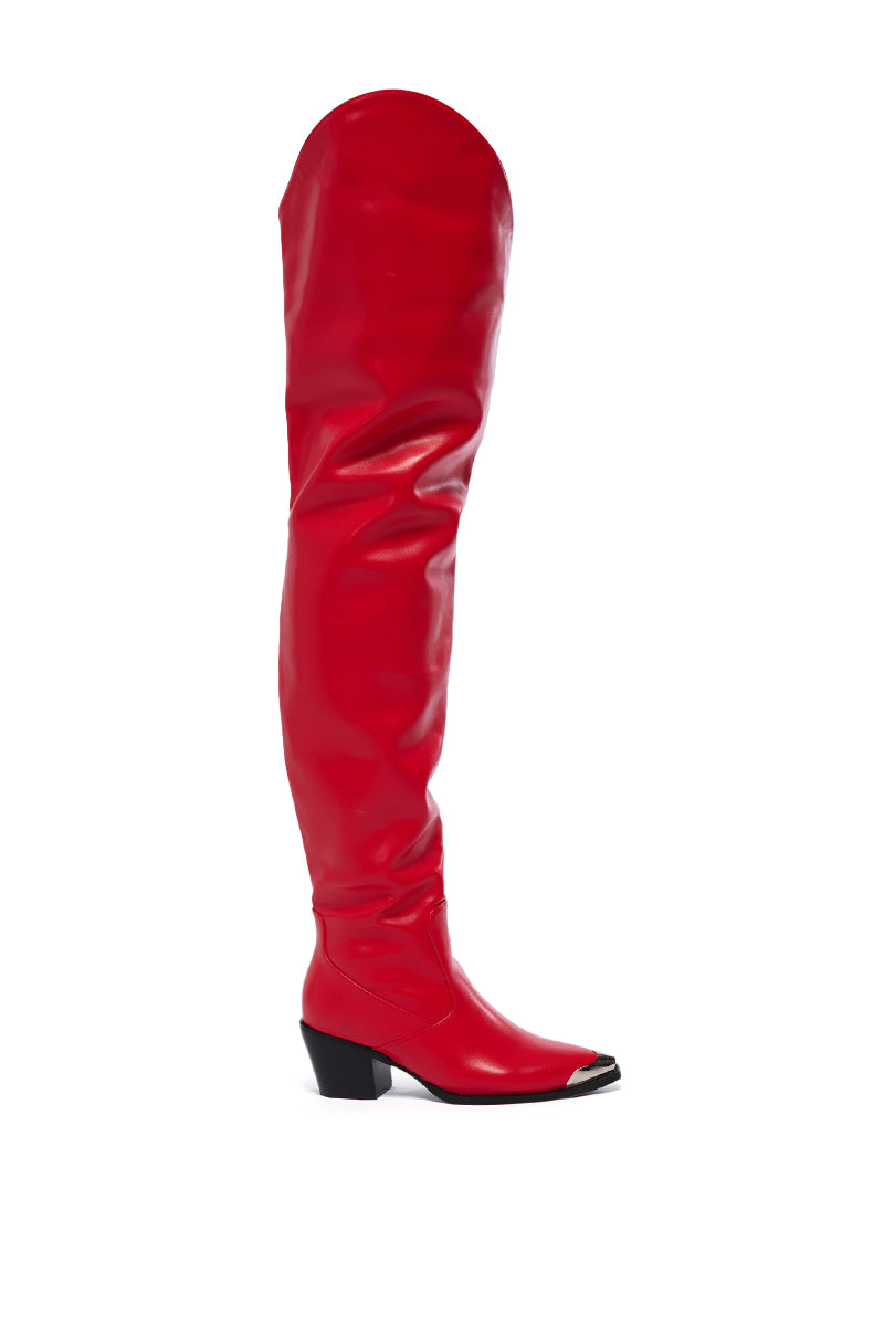 AZALEA WANG RIA OVER THE THIGH WESTERN BOOT IN RED