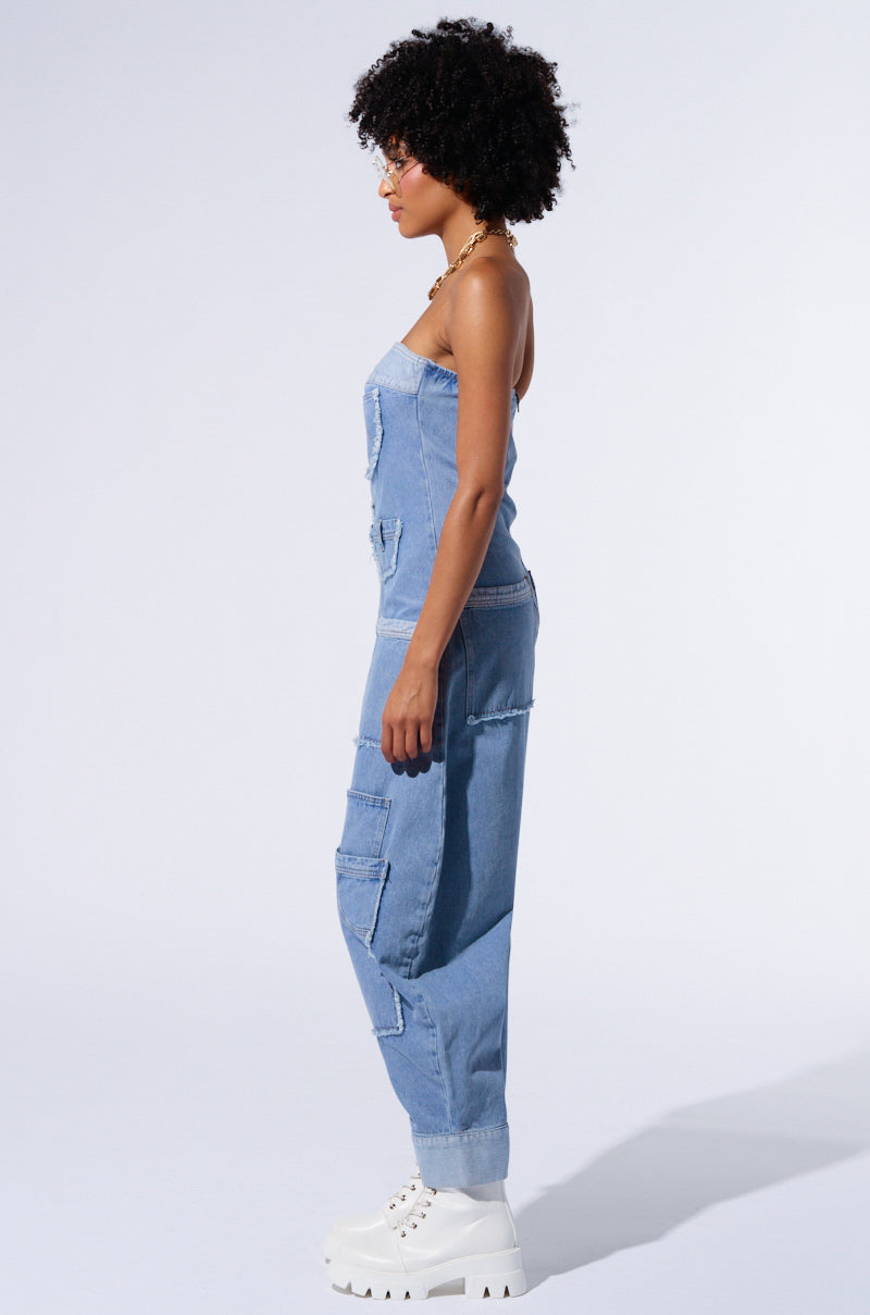 KAI DENIM DROP CROTCH JUMPSUIT