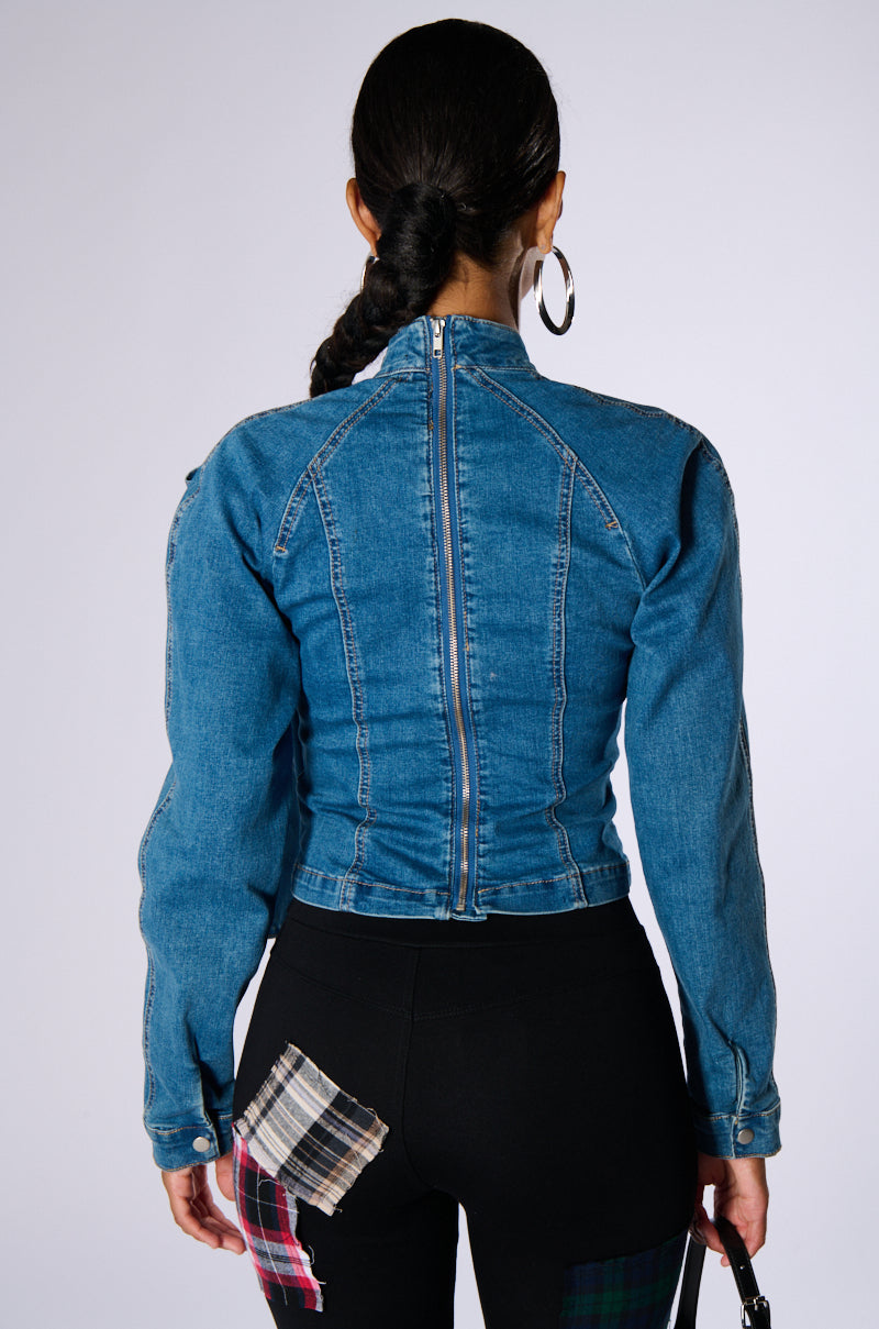 BELIEVE IN MY OWN BOW DETAIL MEDIUM BLUE DENIM TOP