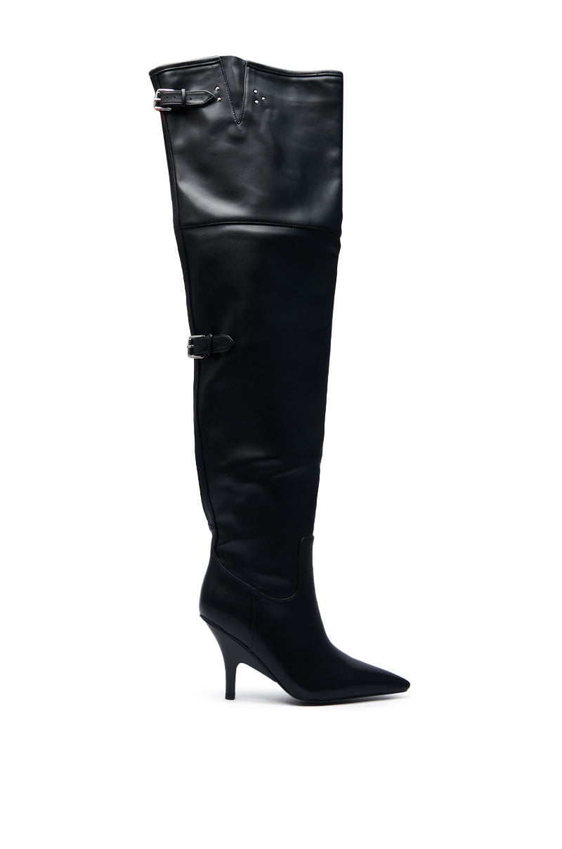 AZALEA WANG BACKER BLACK KITTEN HEEL OVER THE KNEE BOOT