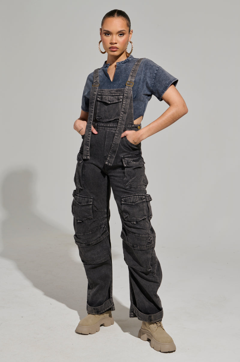 ALWAYS ON YOUR MIND DENIM JUMPSUIT IN CHARCOAL GREY