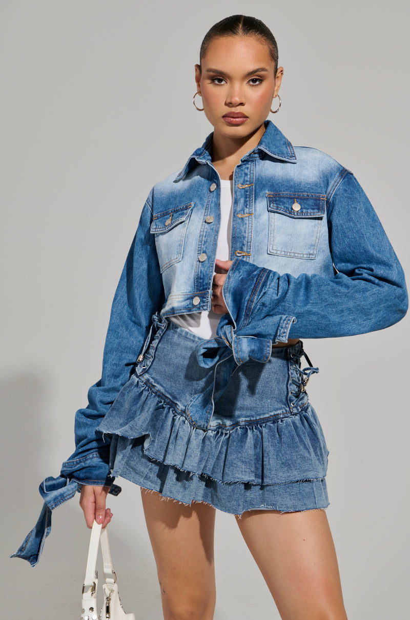 HERE FOR A GOOD TIME CROPPED DENIM JACKET