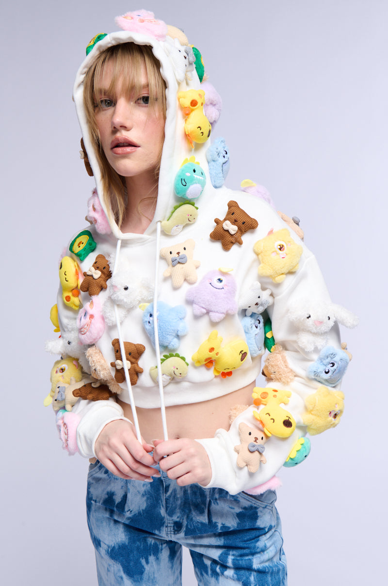 TEDDY BEAR GIRL CROPPED APPLIQUE SWEATSHIRT
