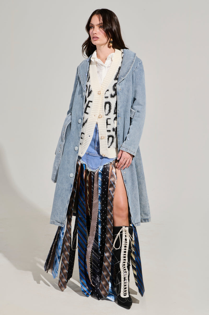 KAYA FUR TRIM TRENCH IN DENIM