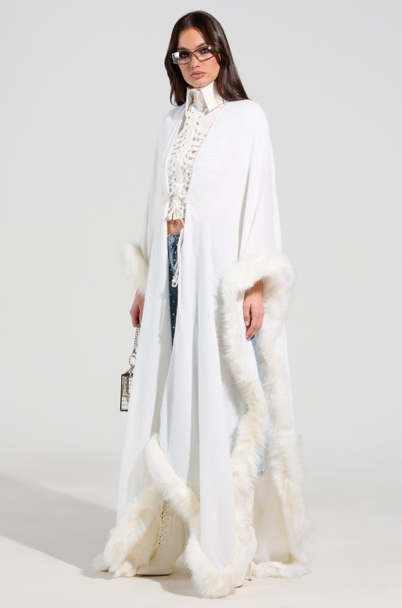 LUXE LIFE FAUX FUR TRIM PONCHO