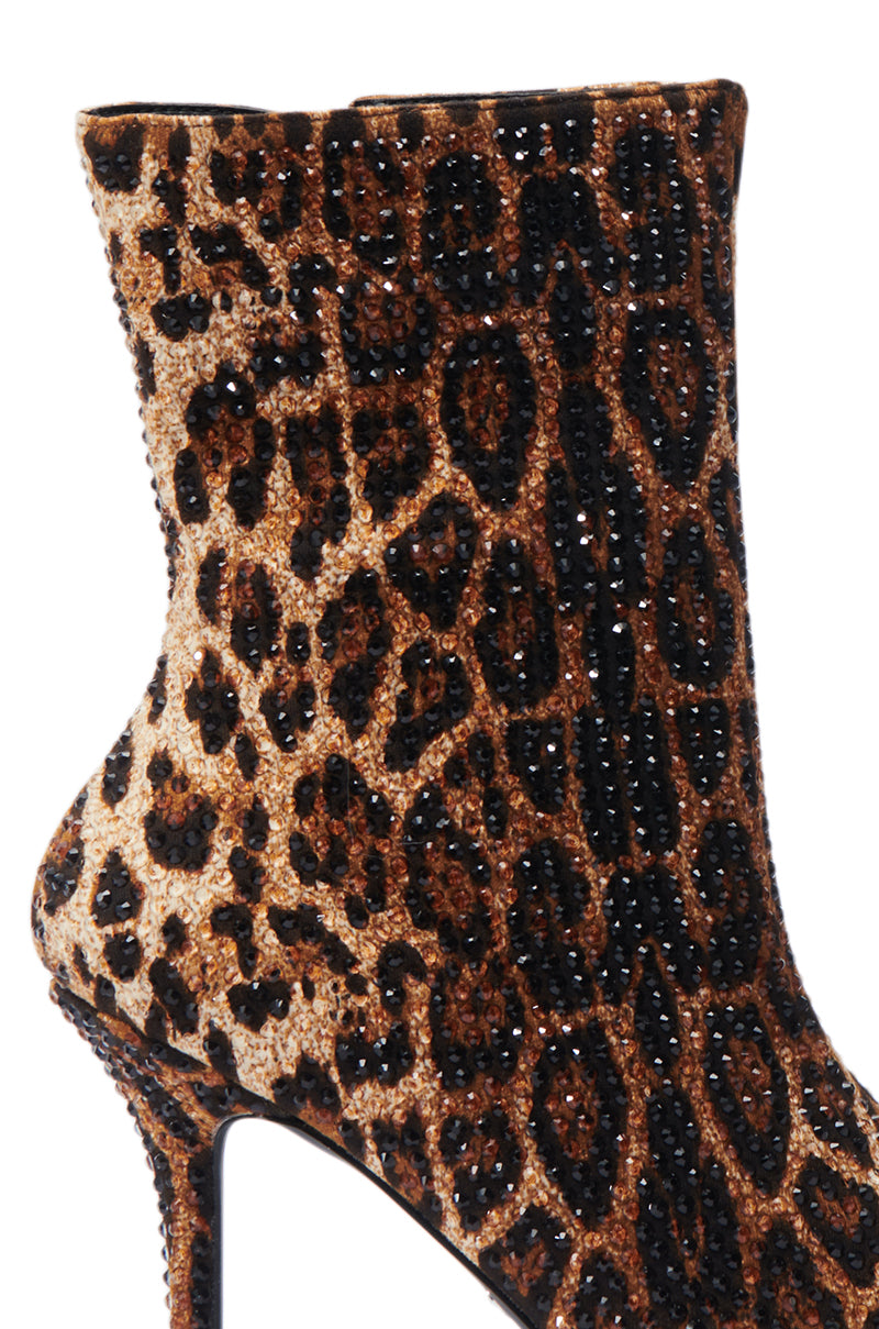 AZALEA WANG CHAUNDRA LEOPARD EMBELLISHED STILETTO BOOTIE