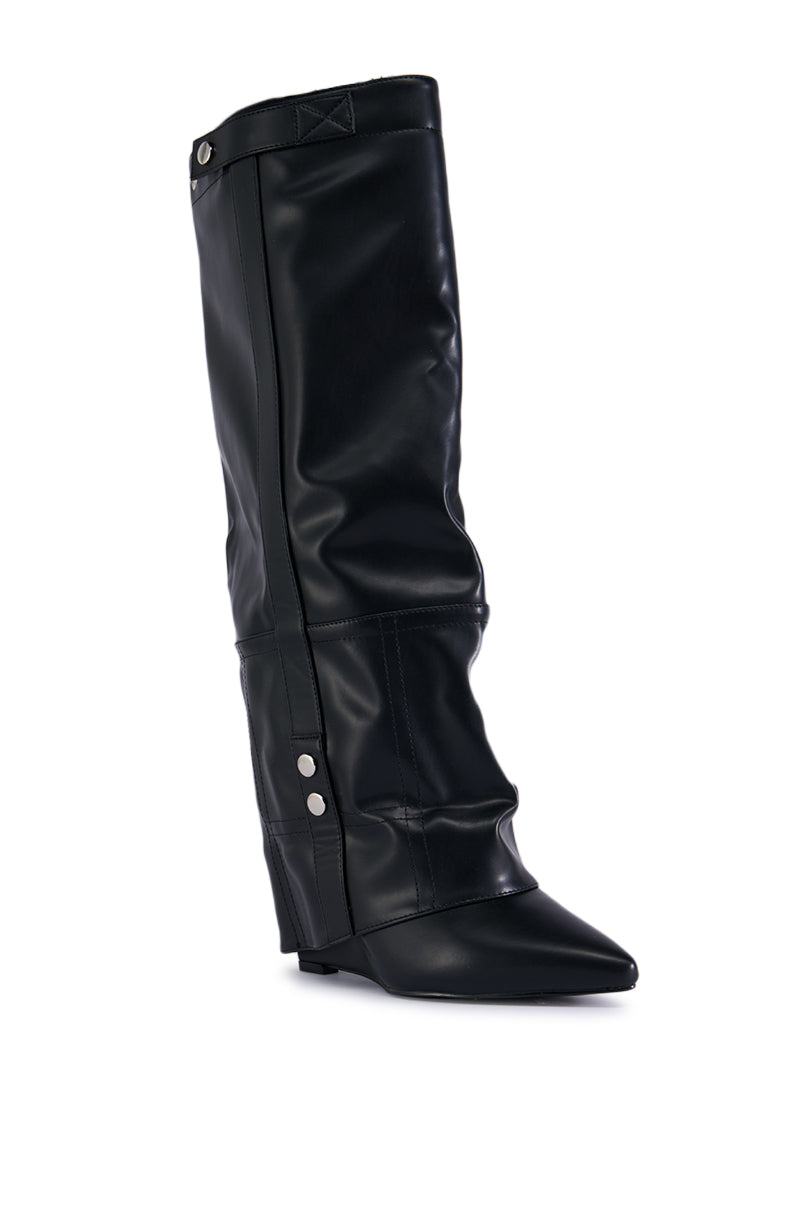 AZALEA WANG RAILAY BLACK KNEE HIGH WEDGE BOOT