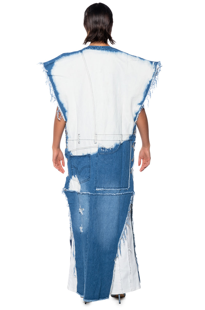 BLEACHED DENIM LONG VEST