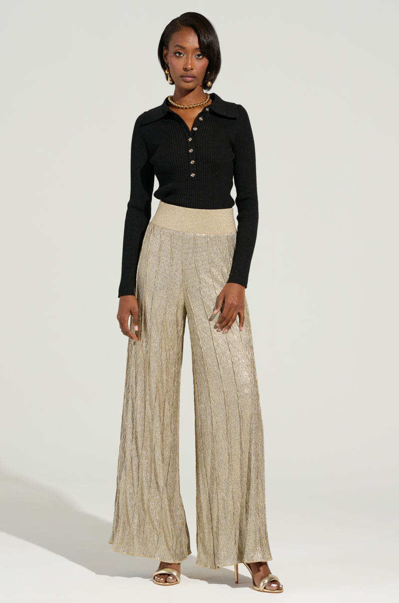 FEELING GODLY PLEATED HIGH WAIST PANT IN GOLD