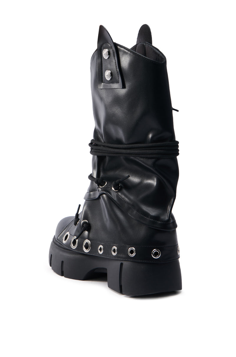 AZALEA WANG CAPIRE BLACK CINCHING COMBAT BOOTIE