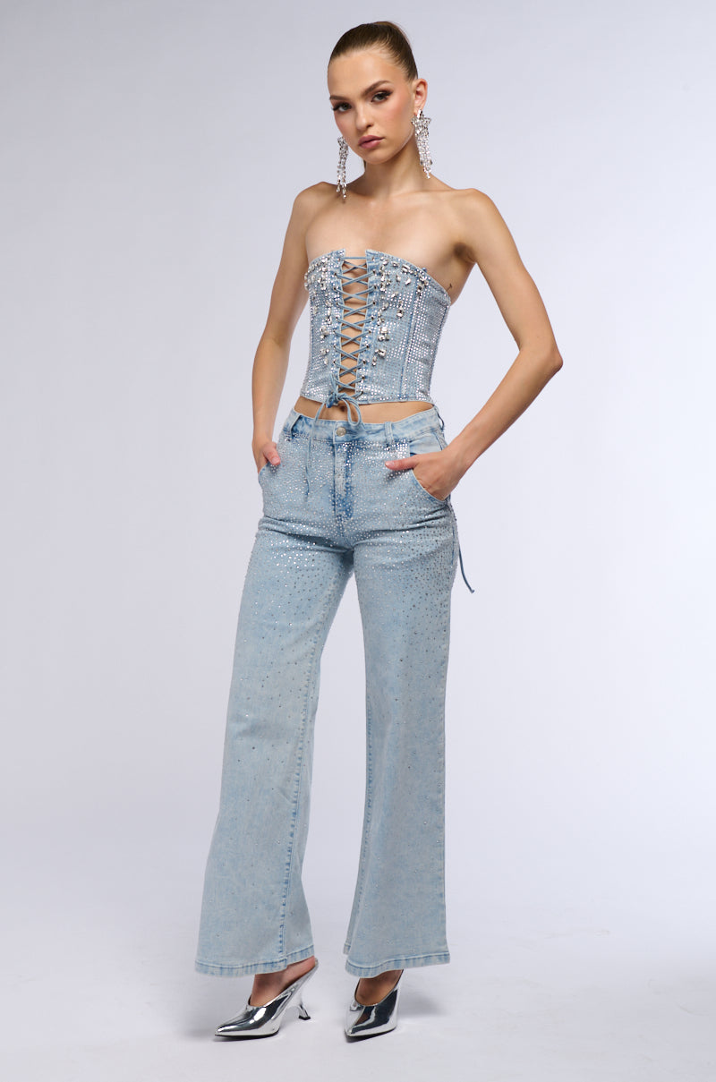 SHINE ON ME DENIM CORSET WITH RHINESTONE