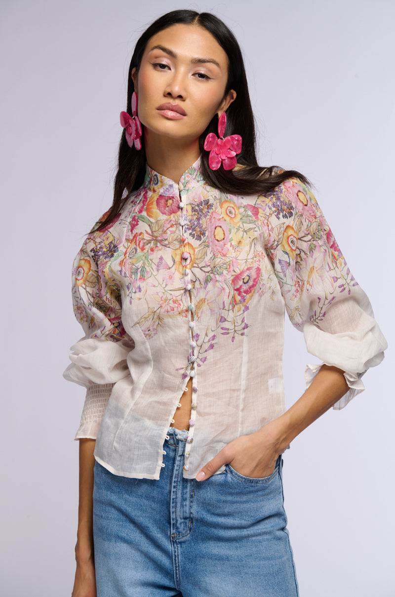 CARMELLIA FLORAL BUTTON DOWN BLOUSE