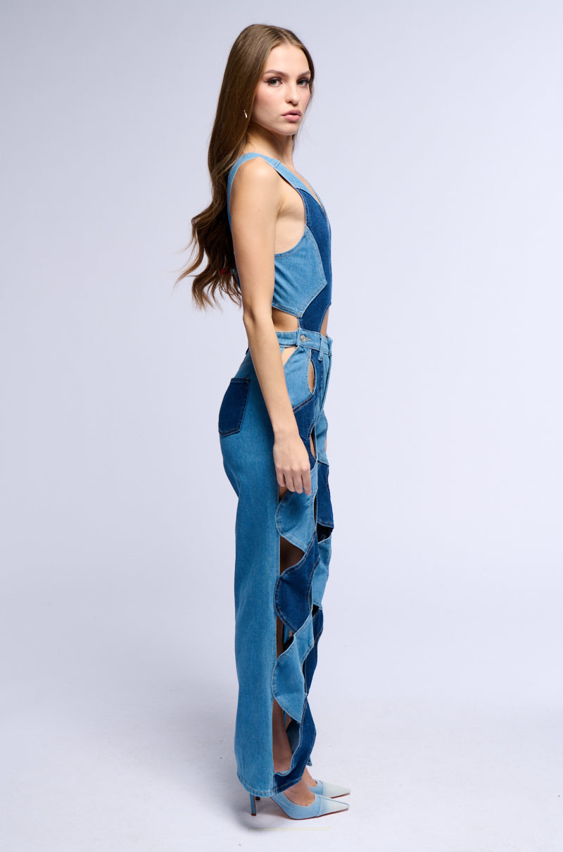 JULIETTE WEAVE TWO TONE DENIM JUMPSUIT