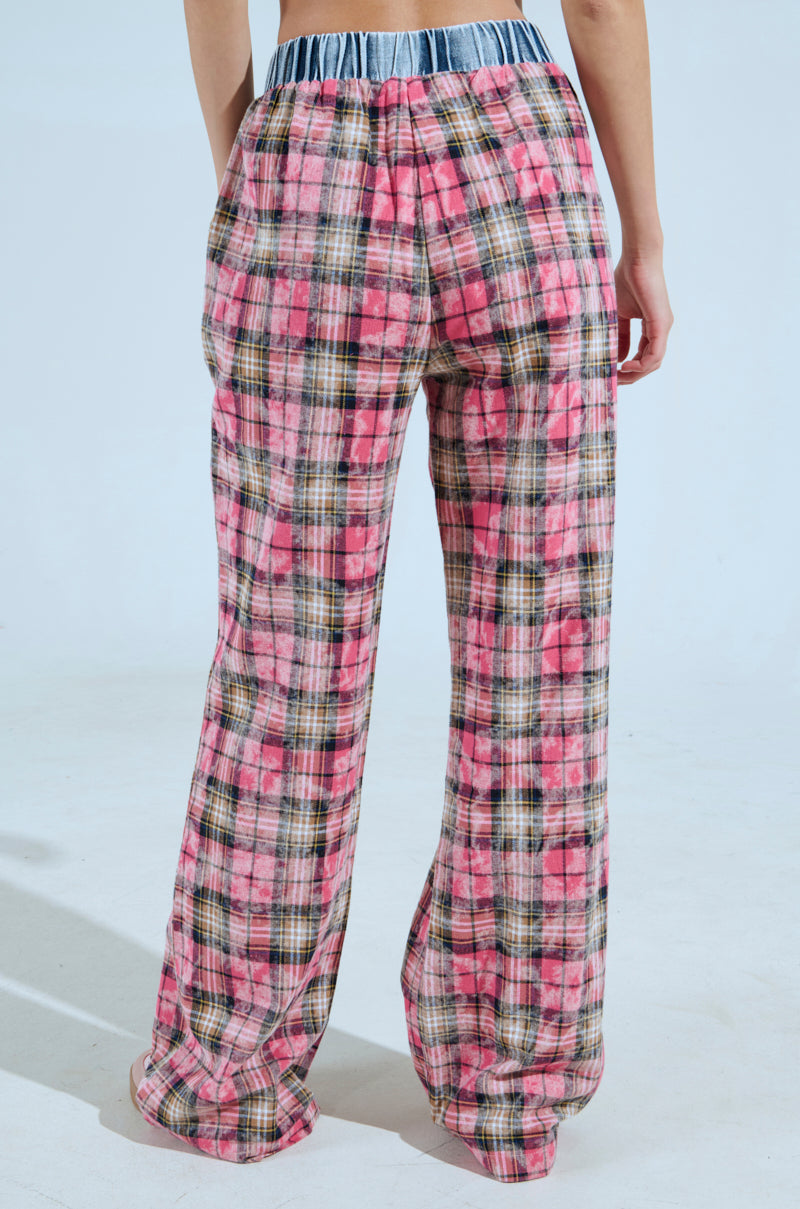 THE ONE PINK PLAID WIDE LEG PANT