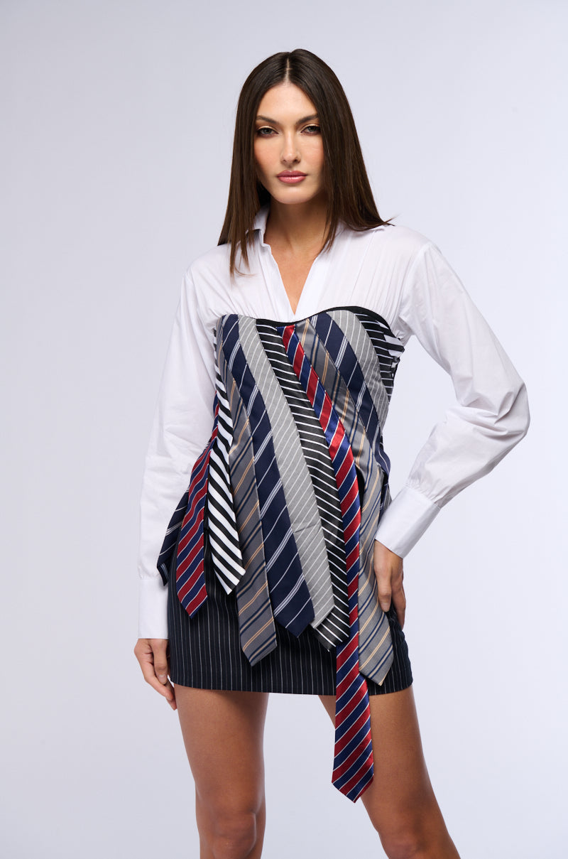 STRICTLY BUSINESS TIE DETAIL CORSET TOP