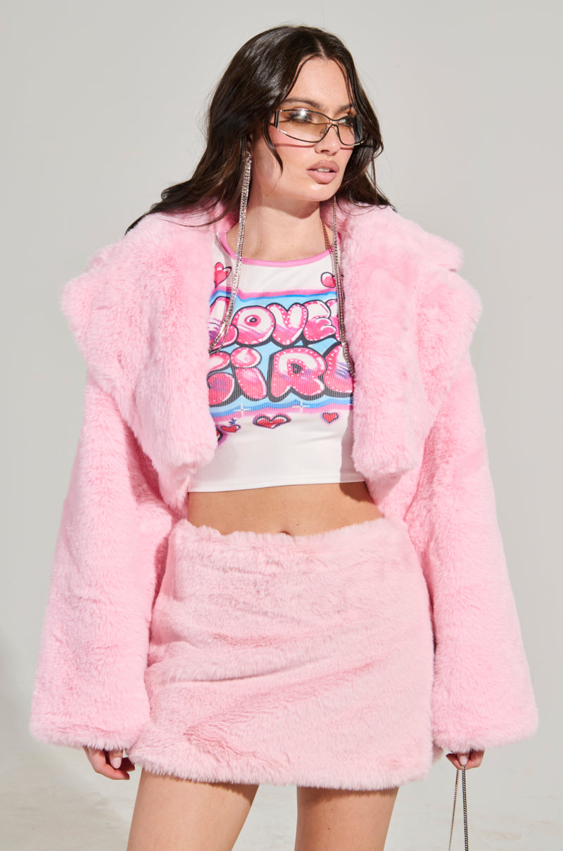 POPPY CROPPED FUR COAT IN LIGHT PINK