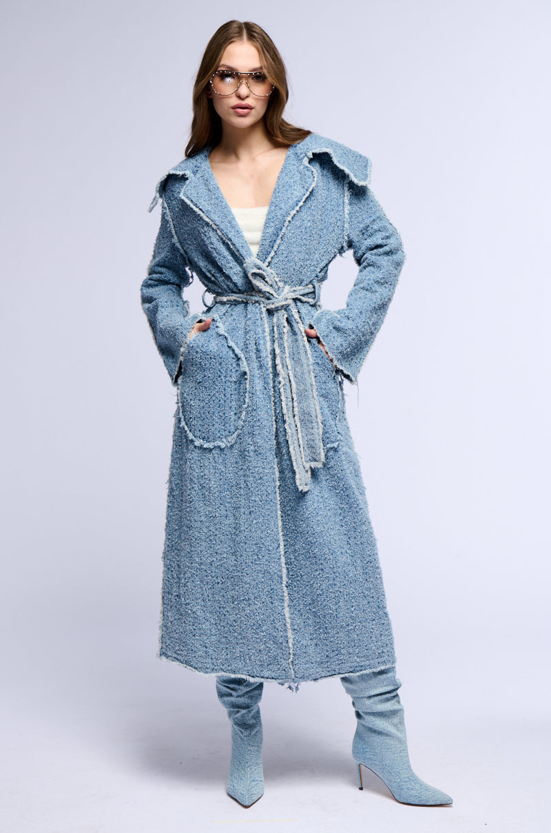 DISTRESSED DENIM TRENCH