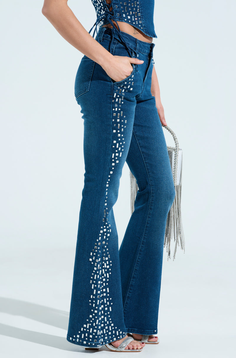 ROCKSTAR DENIM RHINESTONE FLARED PANT