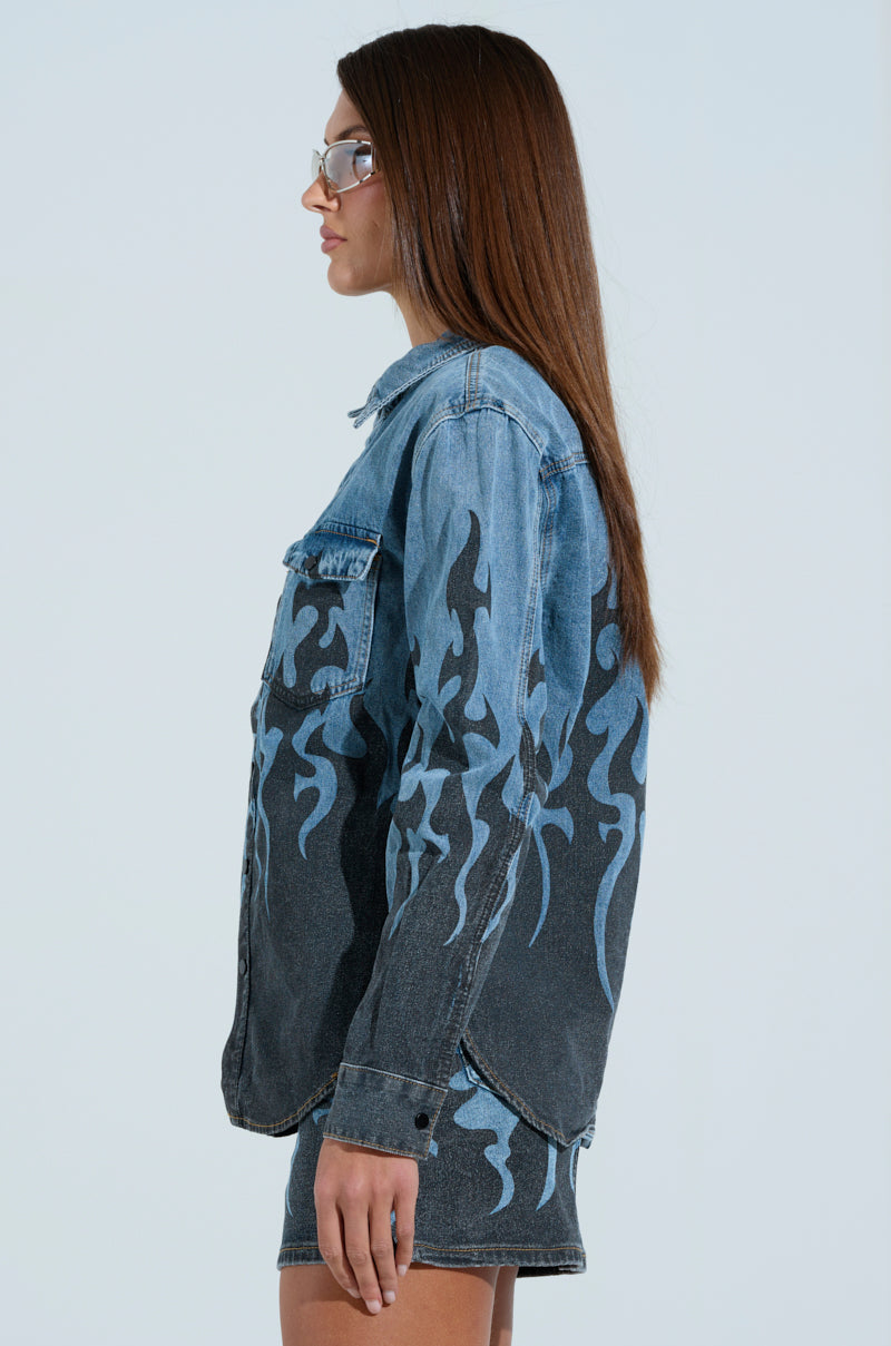 FIRE TO MY FLAME DENIM SHIRT