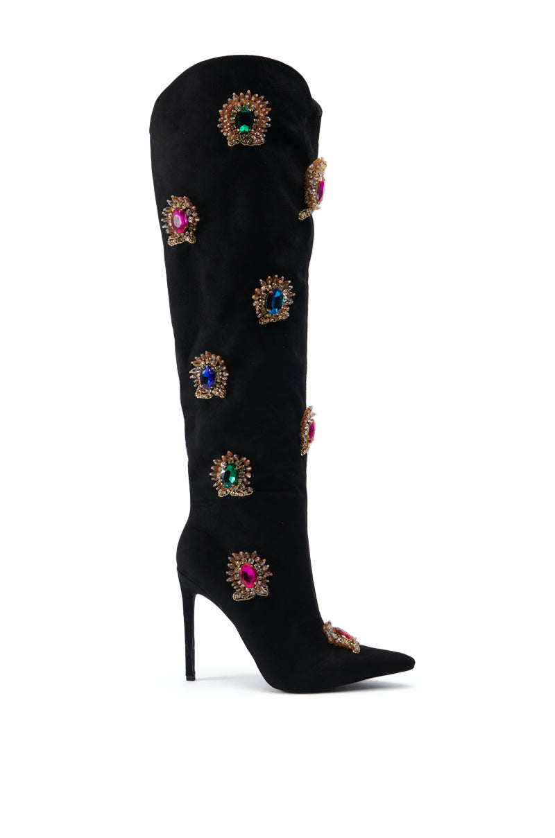 AZALEA WANG GARMINA SUEDE EMBELLISHED BOOT IN BLACK