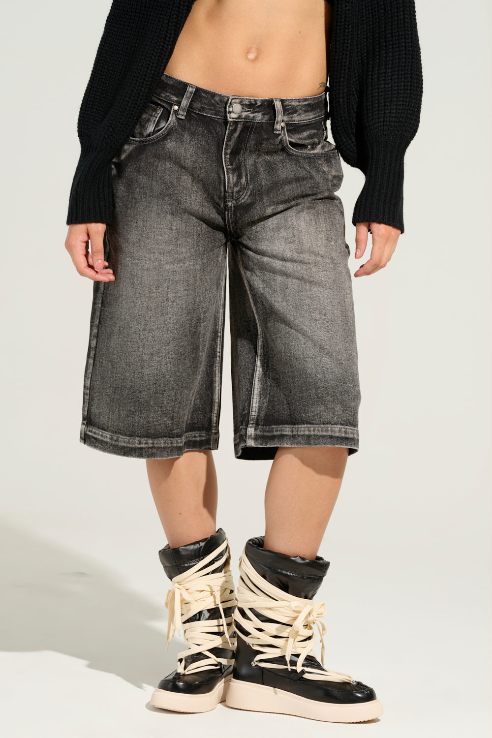 LITERAL PERFECTION BLACK DENIM BERMUDA SHORTS