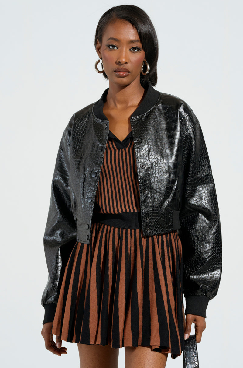 WHAT I WANT FAUX LEATHER BOMBER