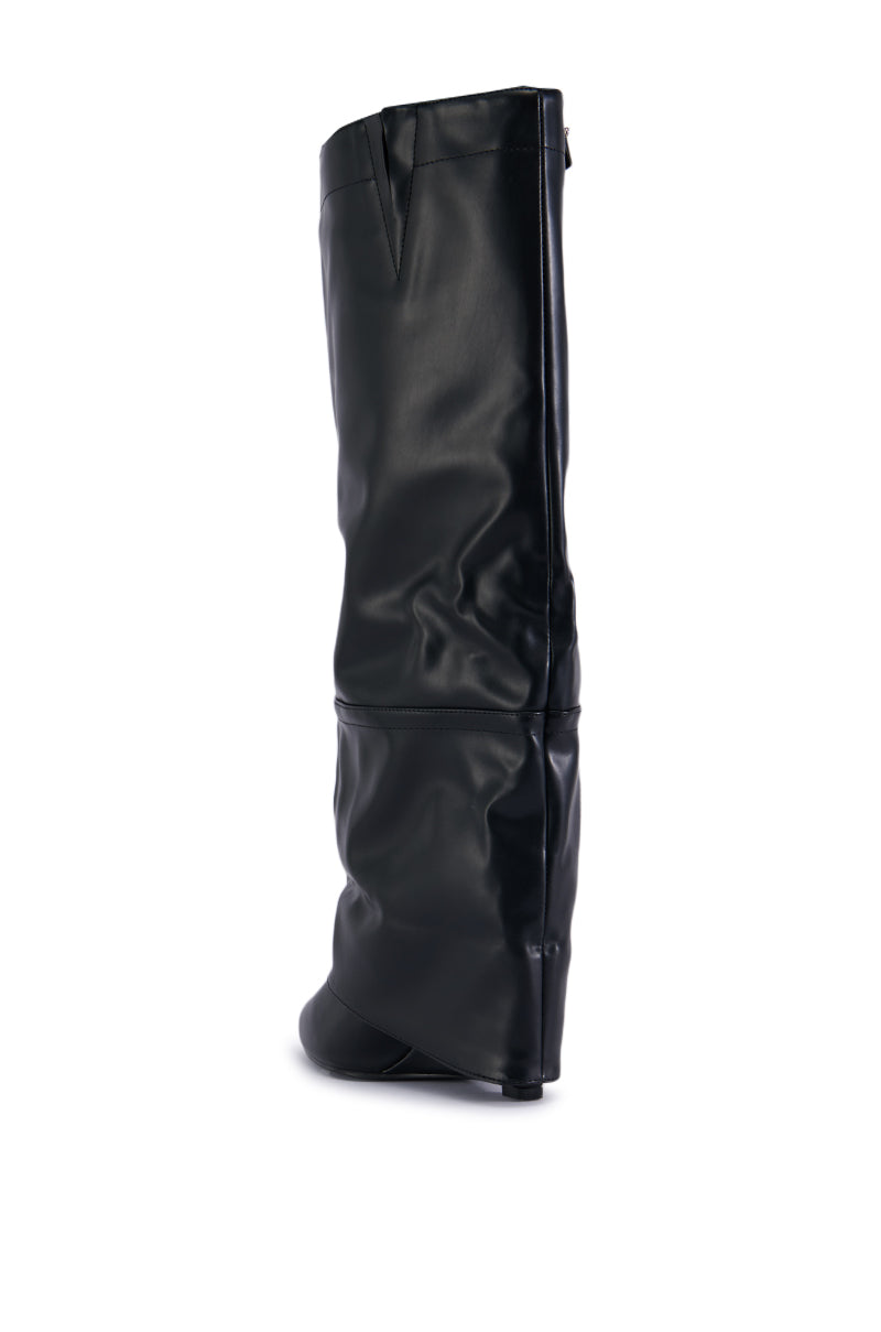 AZALEA WANG RAILAY BLACK KNEE HIGH WEDGE BOOT