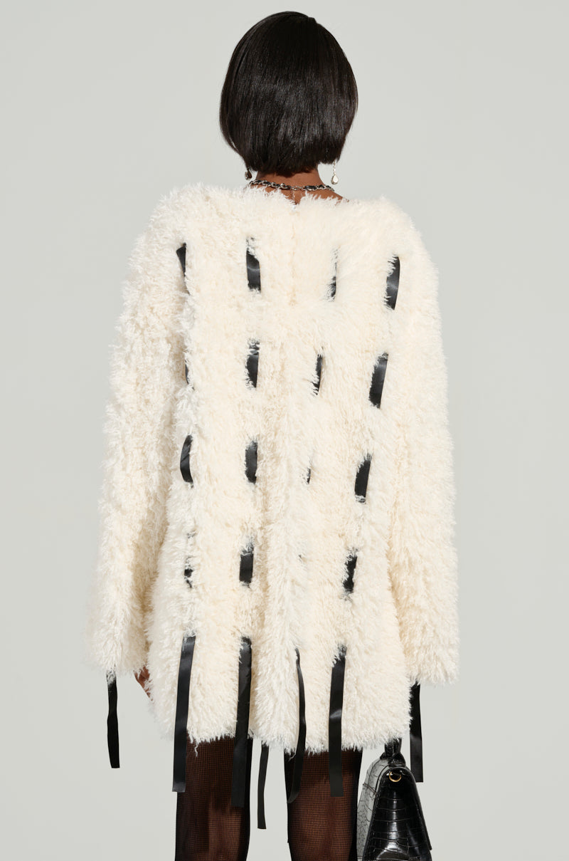 SULLY WOVEN RIBBON FAUX FUR MINI DRESS