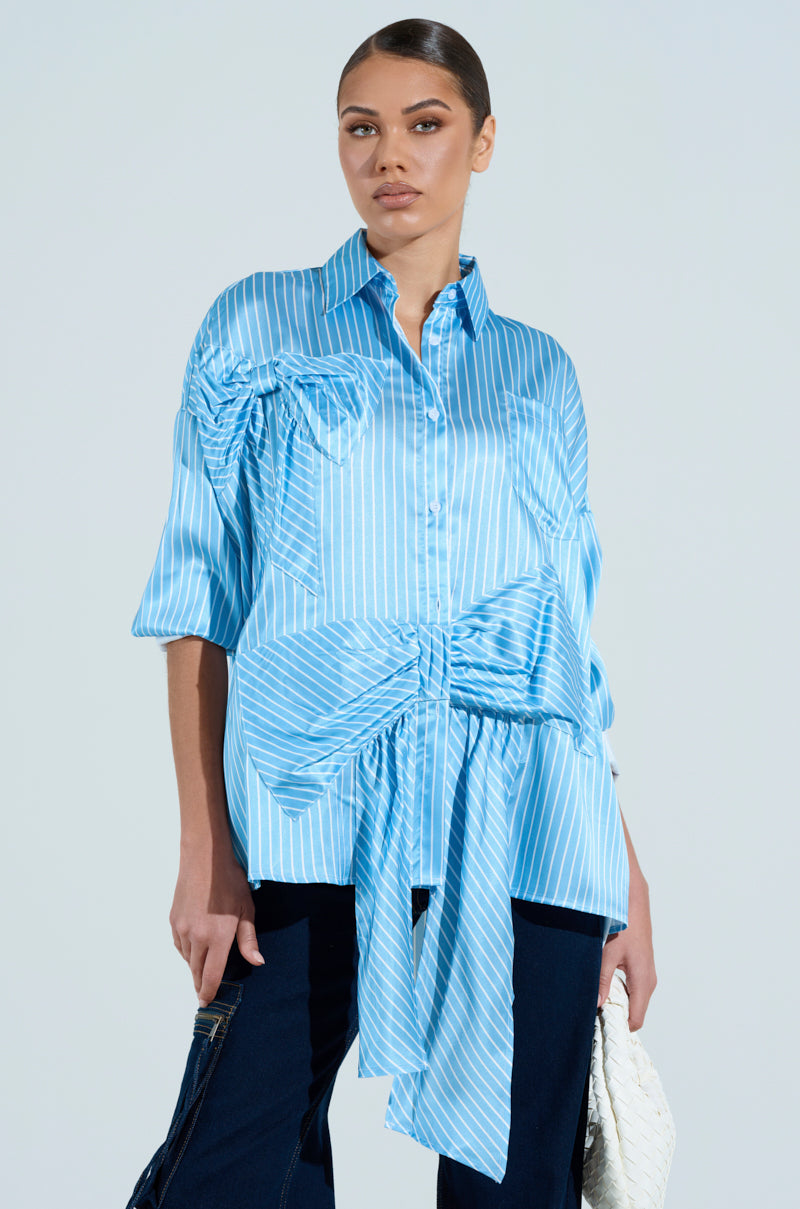 CLAIRE BIG BOW STRIPED BUTTON UP SHIRT