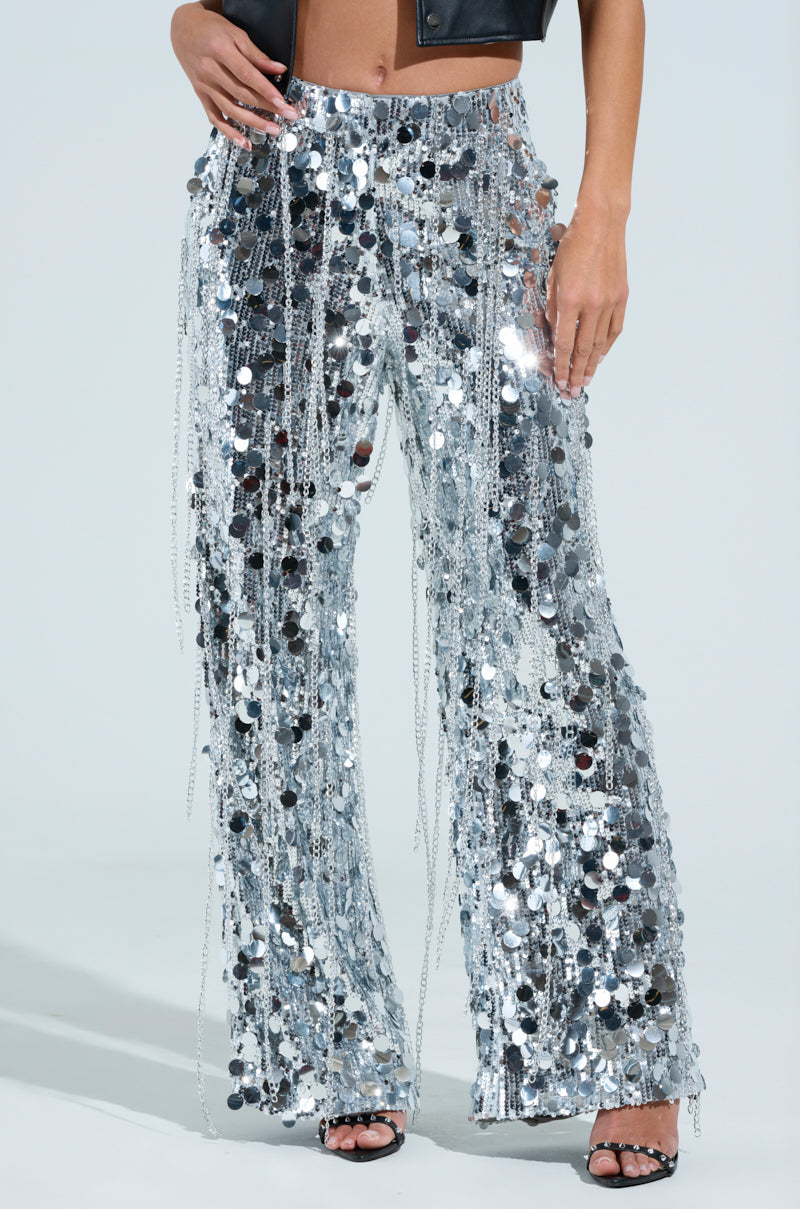 EXPENSIVE TASTE STRETCHY SEQUIN CHAIN PANTS