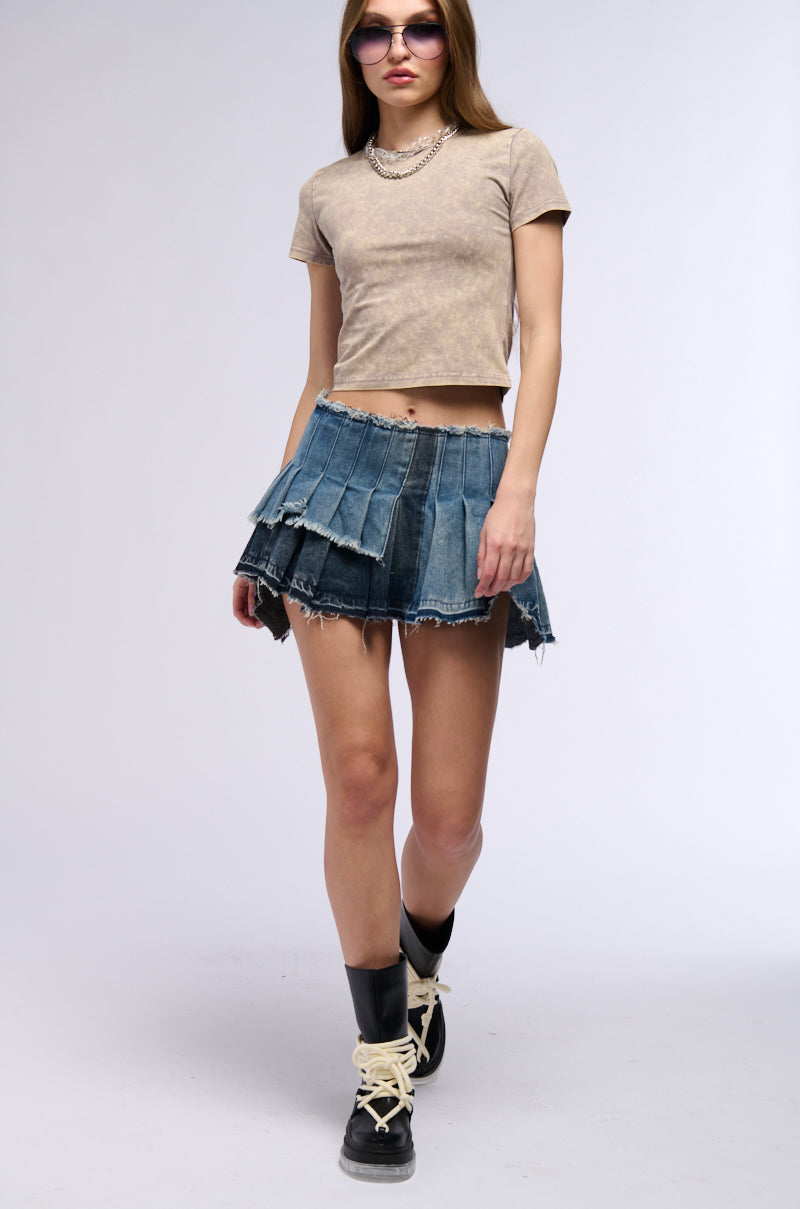 SO COMPLICATED MULTI DENIM MINI SKIRT