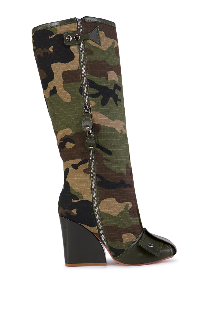 REPORTING FOR DUTY SENNA CAMO WEDGE HEEL BOOT