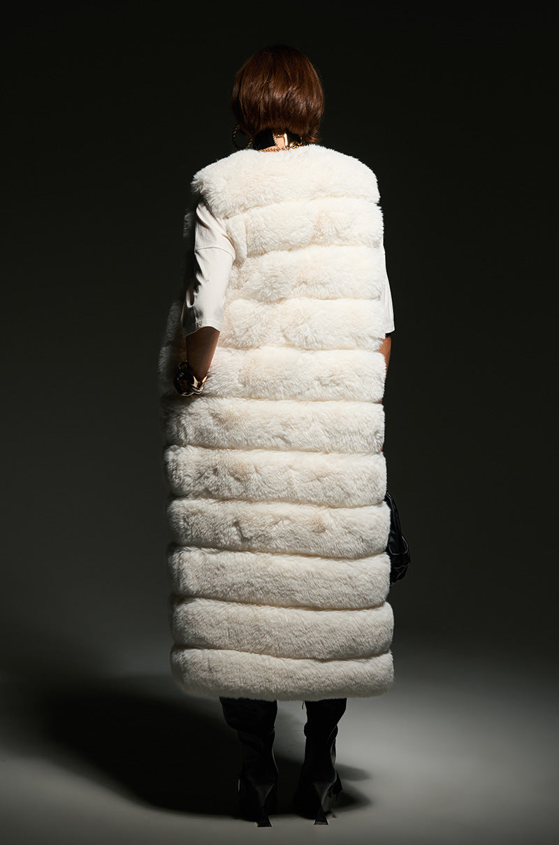 JENNY LIN FAUX FUR MAXI VEST IN WHITE