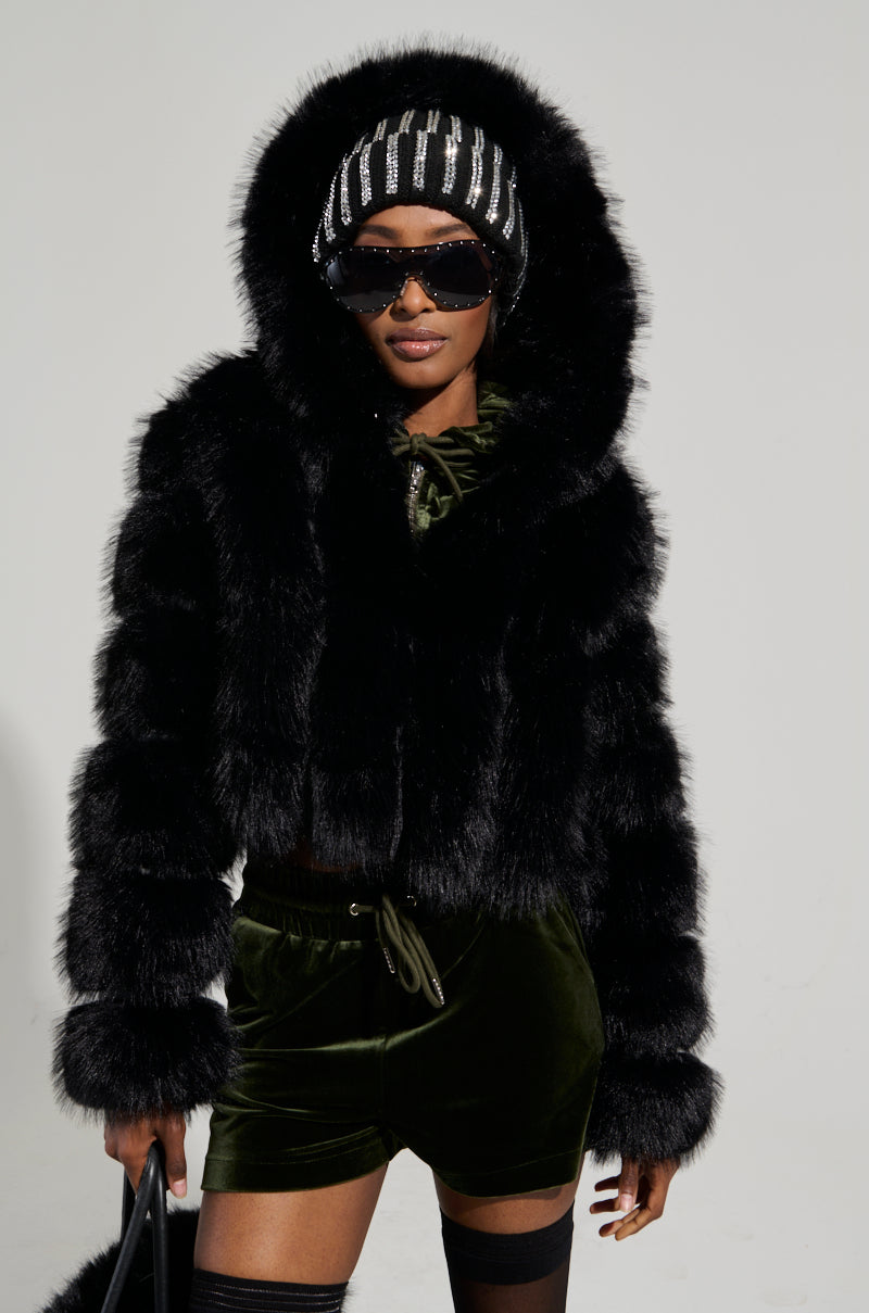 JOLENE FAUX FUR COAT IN BLACK