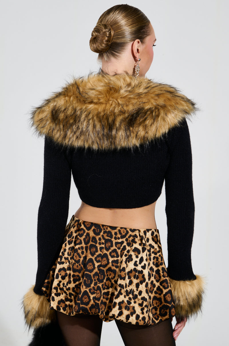 MATERIAL GIRL CROPPED SWEATER WITH FUR COLLAR