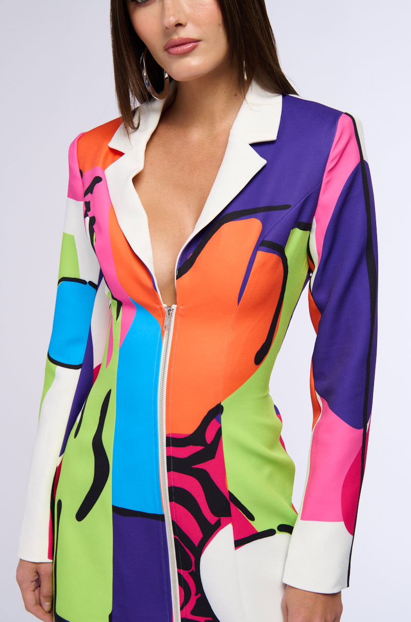 ART DECO PRINTED BLAZER MINI DRESS