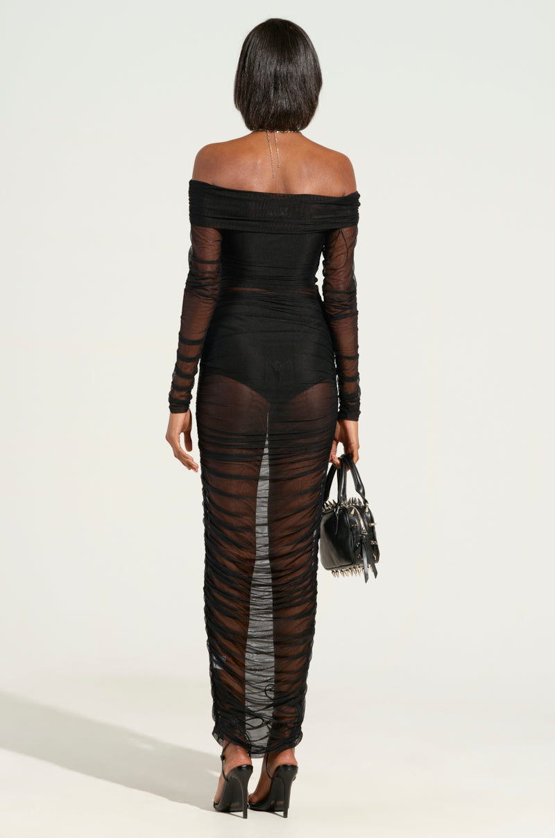 RAQUEL RUCHED MESH MIDI DRESS WITH UNDERGARMENTS