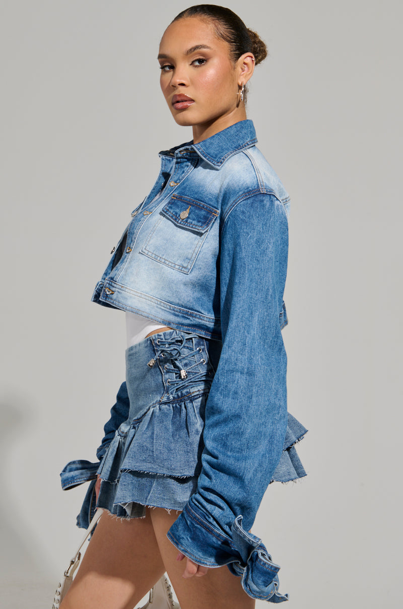 HERE FOR A GOOD TIME CROPPED DENIM JACKET