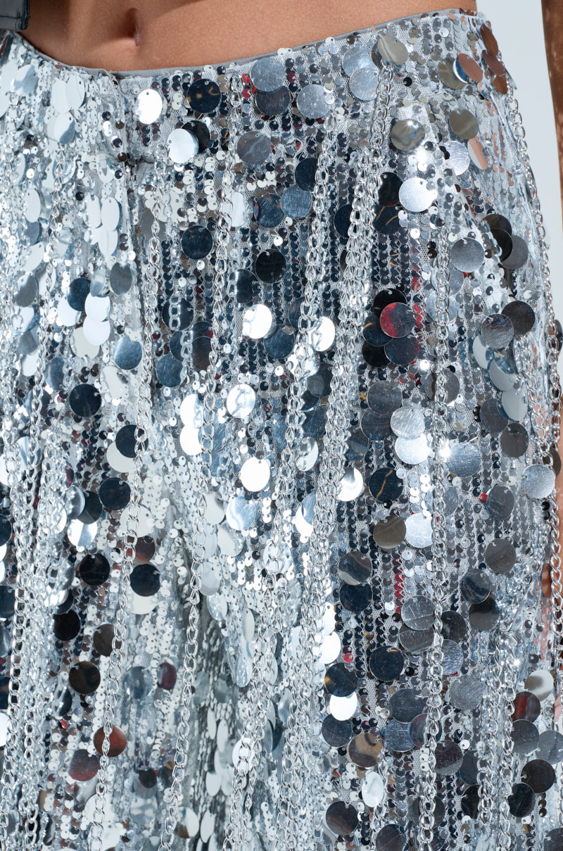EXPENSIVE TASTE STRETCHY SEQUIN CHAIN PANTS