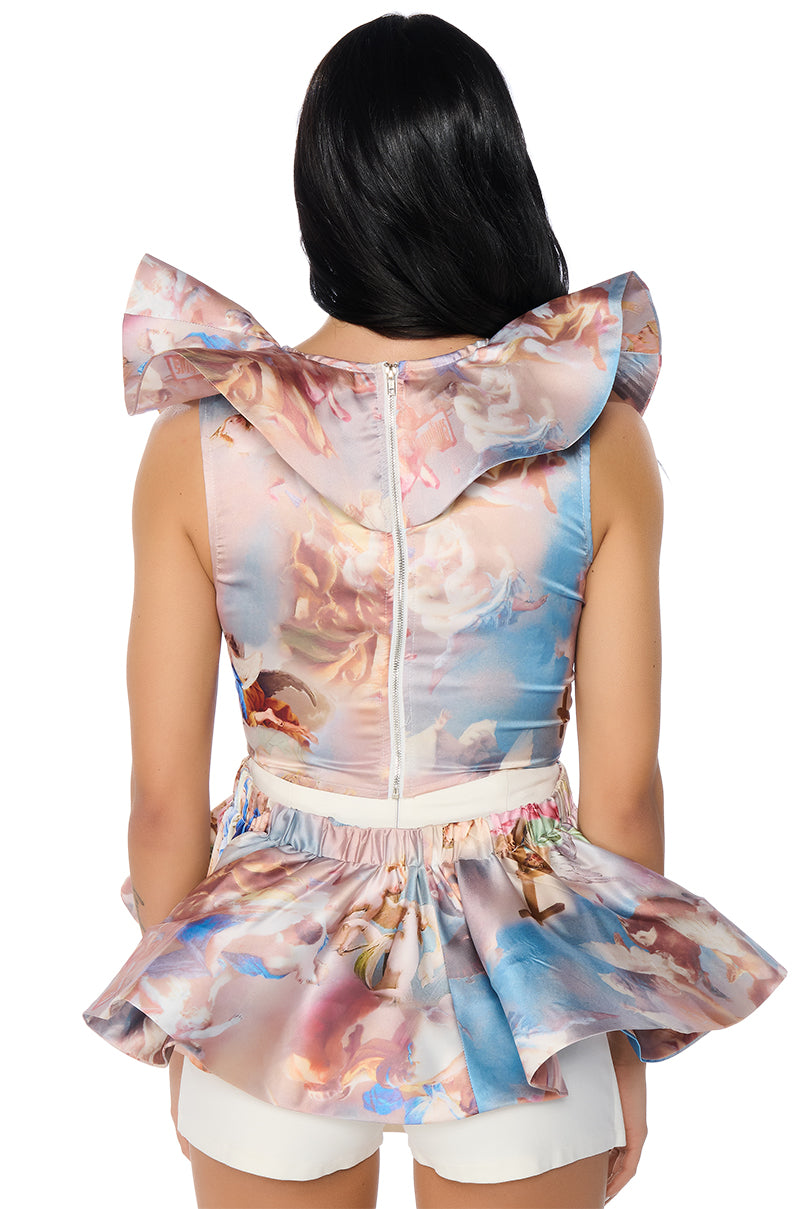 ANGEL WAYS SILKY SLEEVELESS PEPLUM BLOUSE