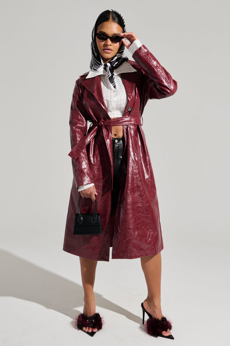 MISA FAUX LEATHER TRENCH