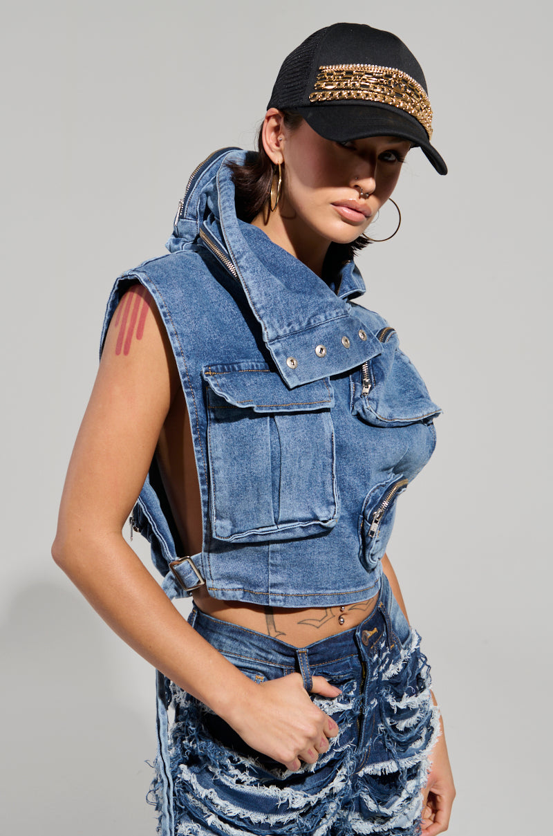 MODEL BEHAVIOR MEDIUM BLUE DENIM TOP